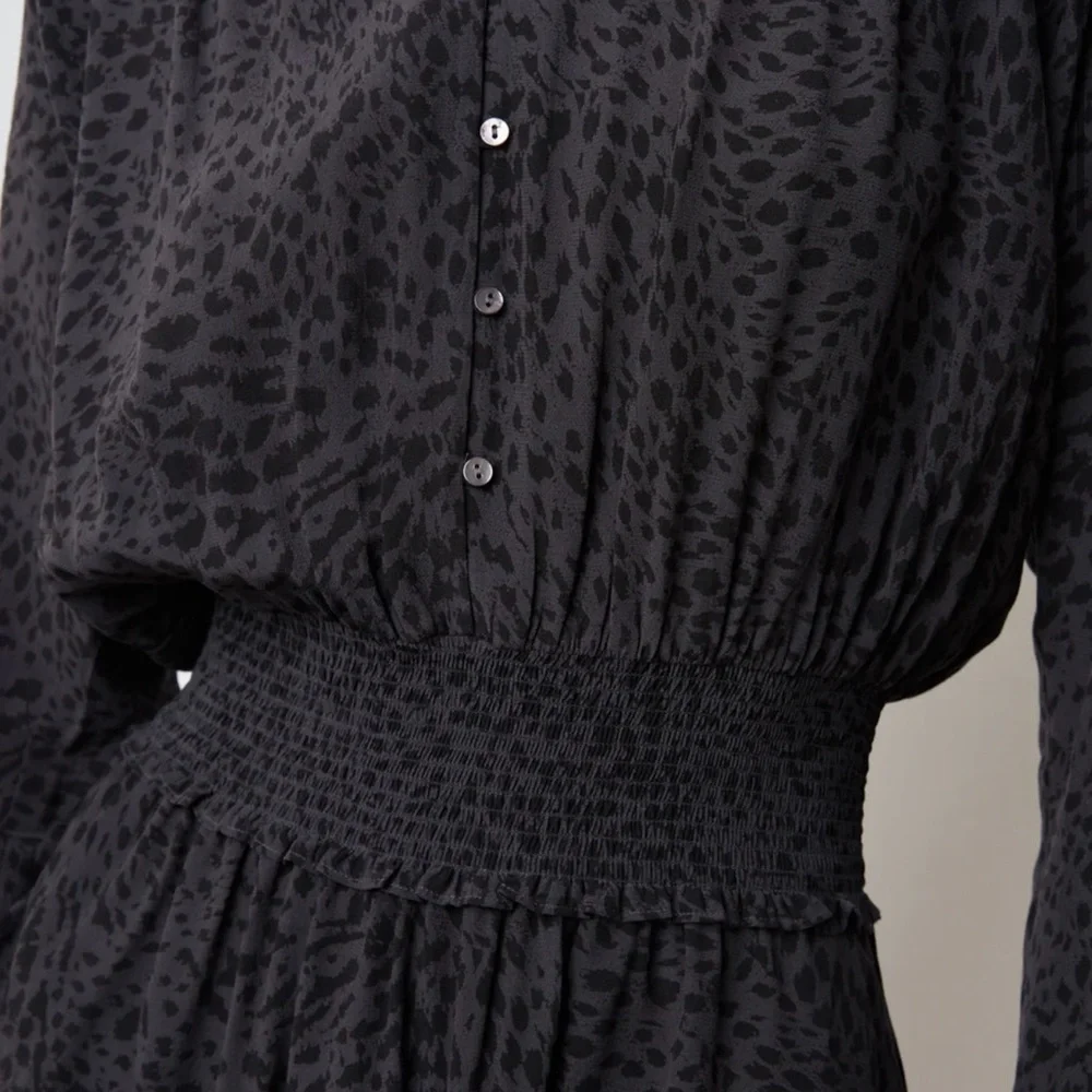 Rails Jasmine‎ Boho Long Sleeve Smock Waist Mini Dress  in Spotted Slate - Picture 3 of 14